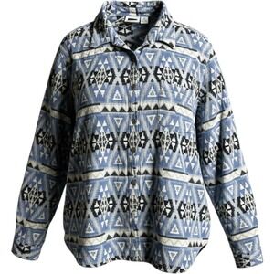 Vintage Womens Aztec Button Top Size 3X Blue Thick Long Sleeve Woven Western
